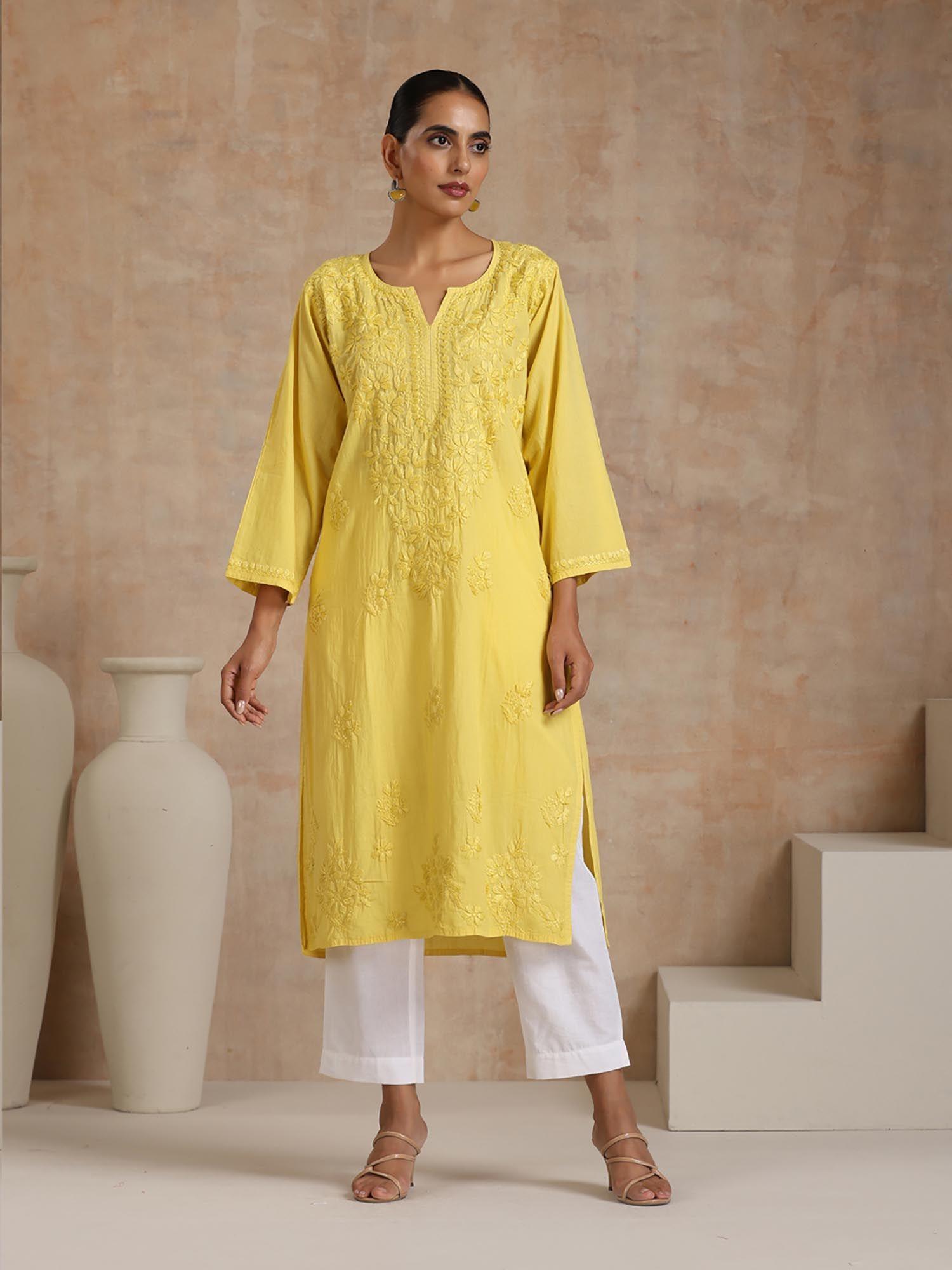 yellow embroidered kurta