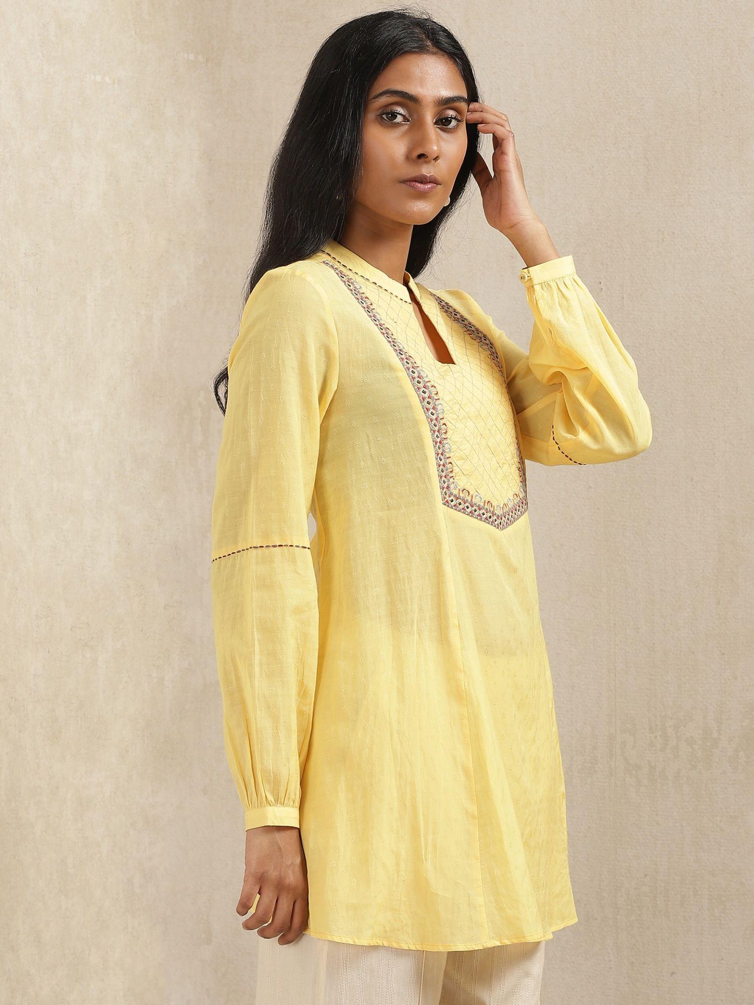 yellow embroidered kurti