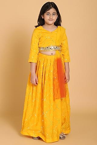 yellow embroidered lehenga set for girls