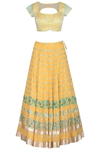 yellow embroidered lehenga set