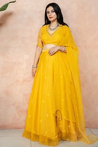 yellow embroidered lehenga set