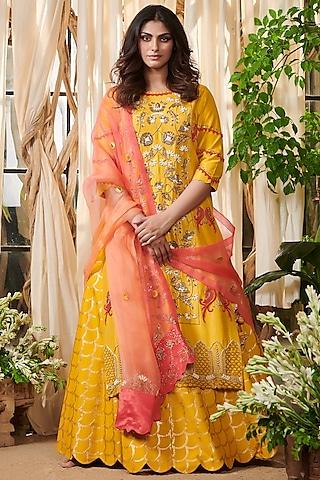 yellow embroidered lehenga set