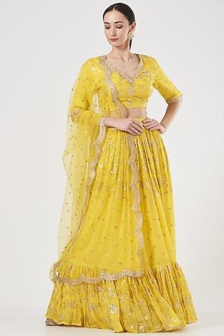 yellow embroidered lehenga set