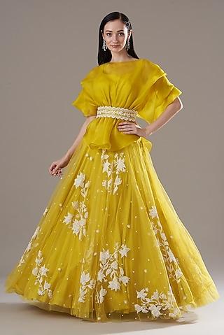 yellow embroidered lehenga set