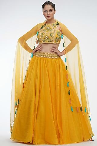 yellow embroidered lehenga set