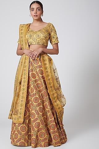 yellow embroidered lehenga set