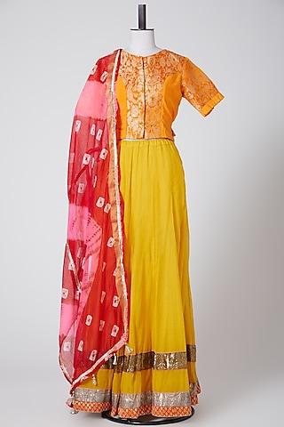 yellow embroidered lehenga set