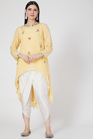 yellow embroidered long tunic set