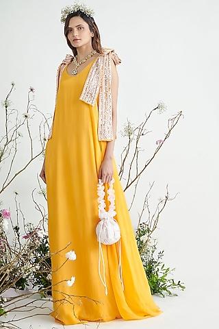 yellow embroidered maxi dress