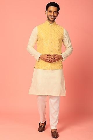 yellow embroidered nehru jacket