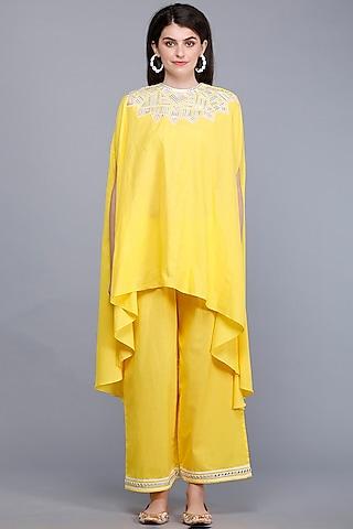 yellow embroidered oversized circular cape