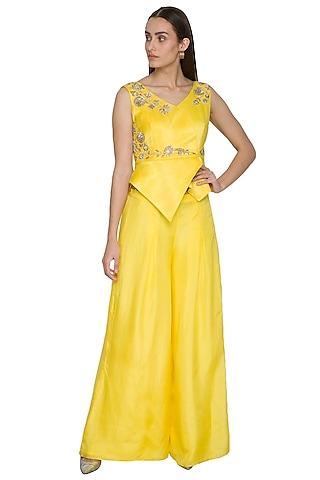 yellow embroidered peplum top with palazzo pants