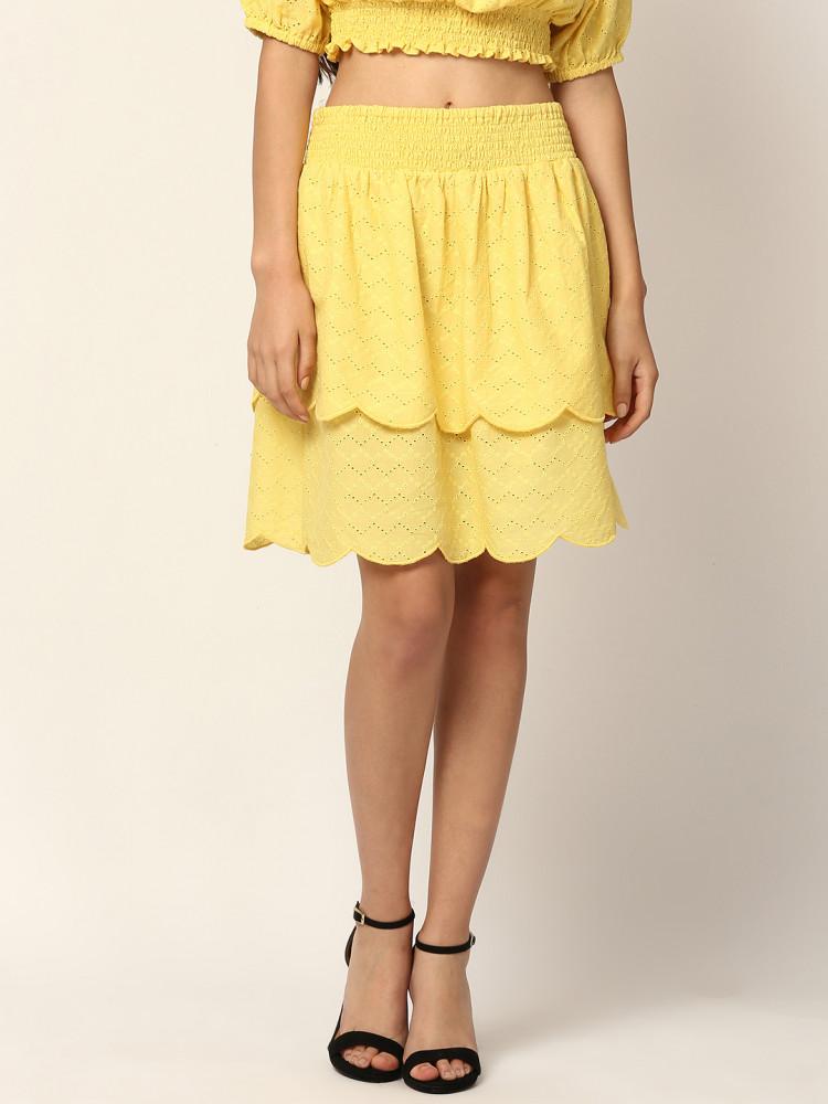 yellow embroidered regular fit skirt
