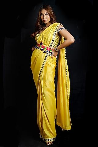 yellow embroidered saree set