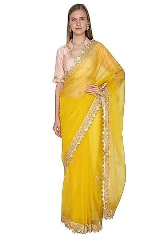 yellow embroidered saree set