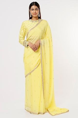 yellow embroidered saree set