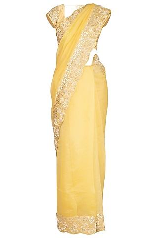 yellow embroidered saree set