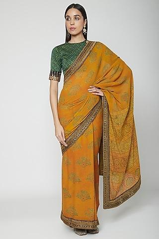 yellow embroidered saree set