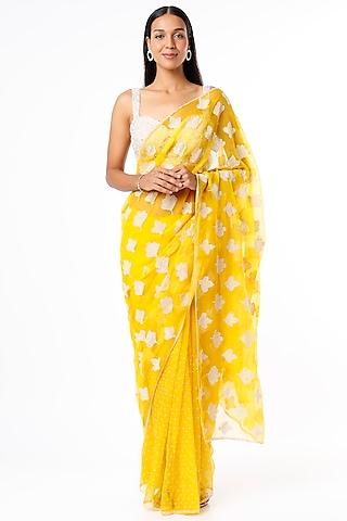 yellow embroidered saree set