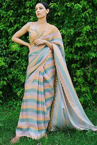 yellow embroidered saree