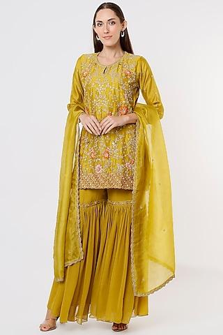 yellow embroidered sharara set