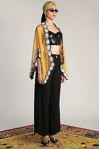 yellow embroidered sheer cape