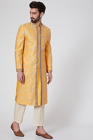 yellow embroidered sherwani