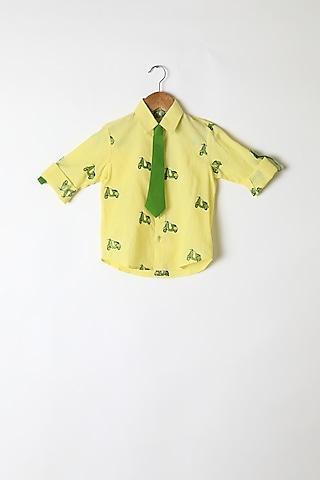 yellow embroidered shirt with tie for boys