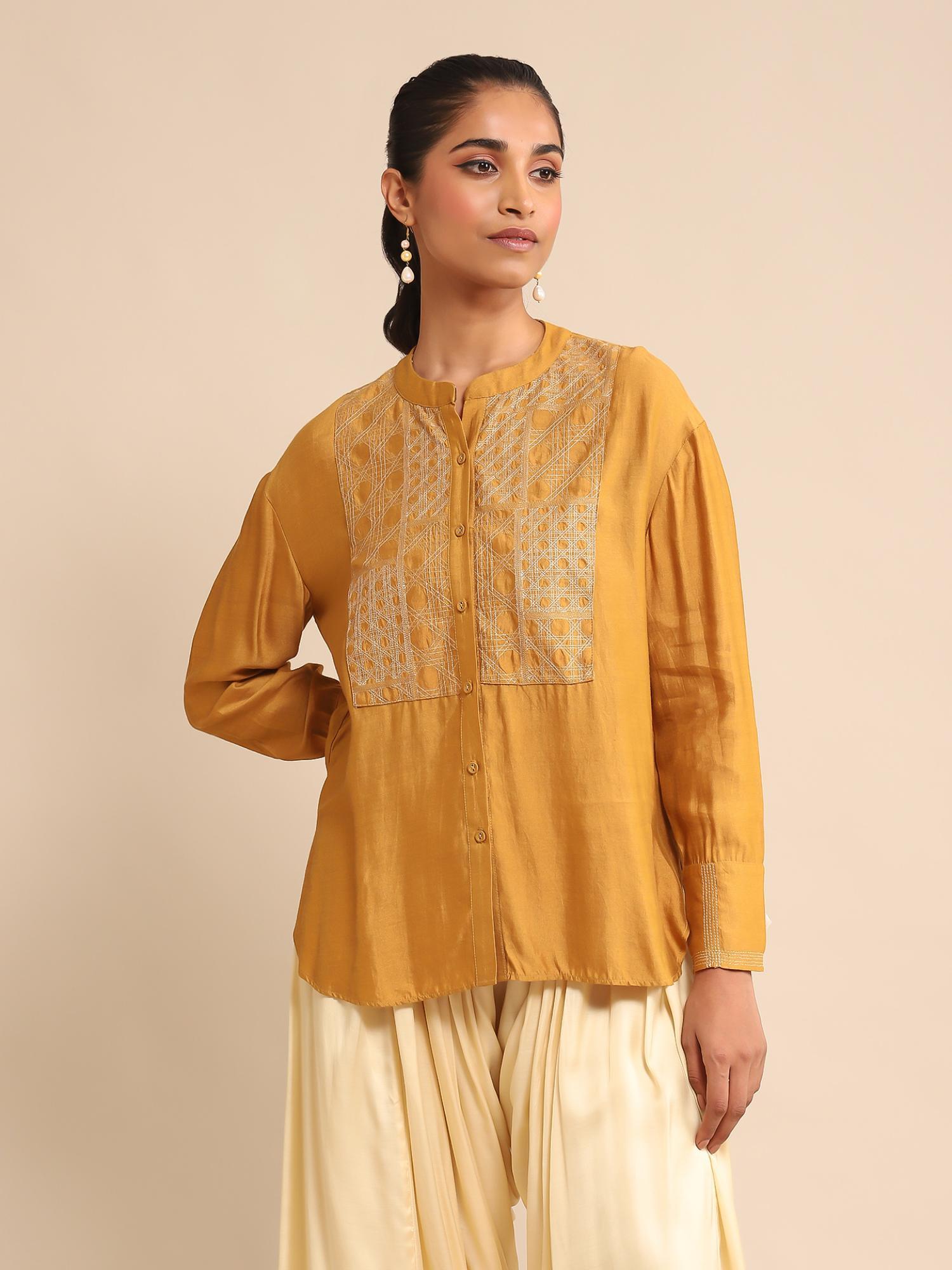 yellow embroidered shirt