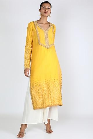 yellow embroidered silk tunic