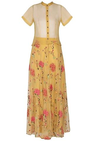 yellow embroidered skirt with shirt