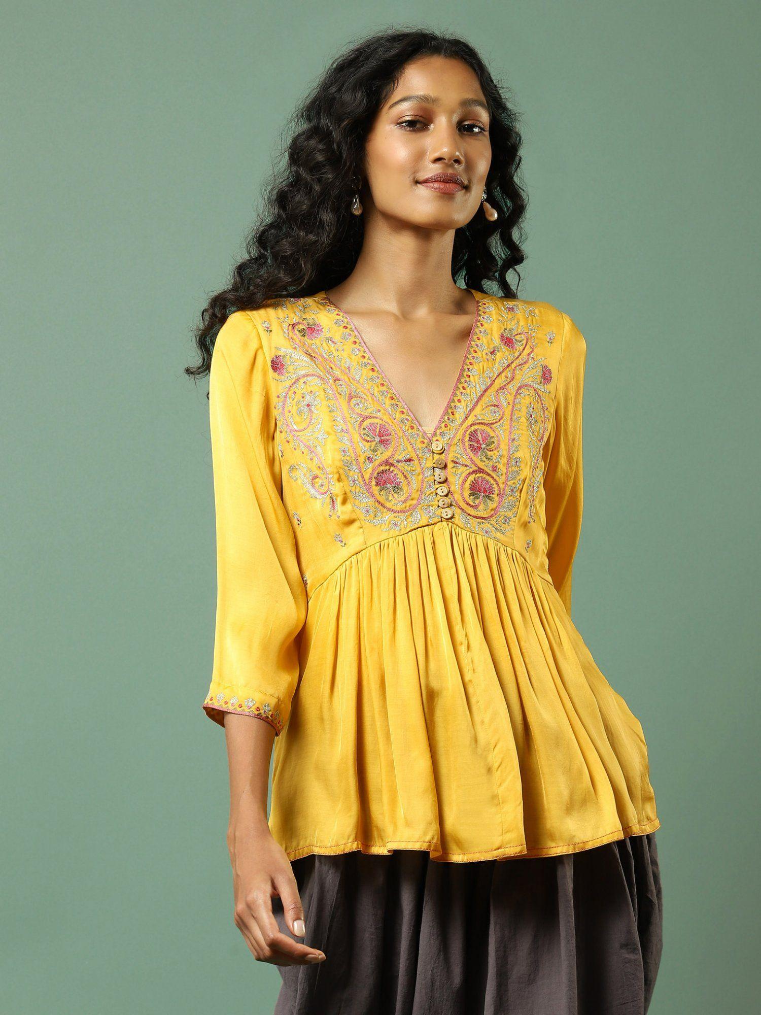 yellow embroidered top