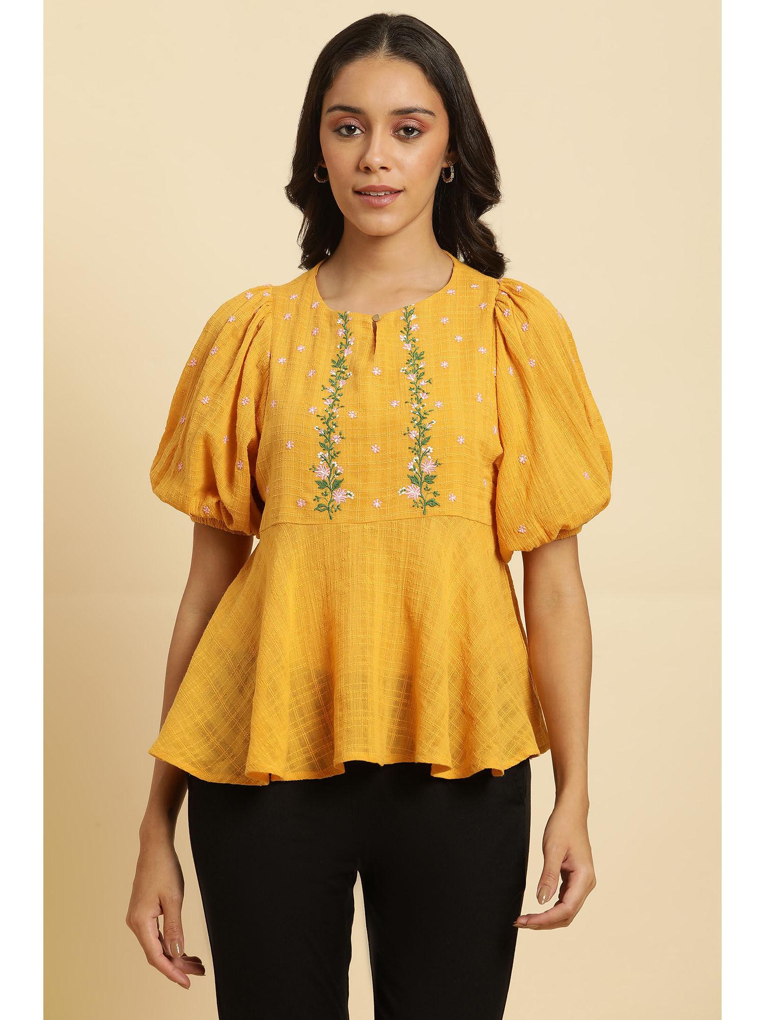 yellow embroidered top