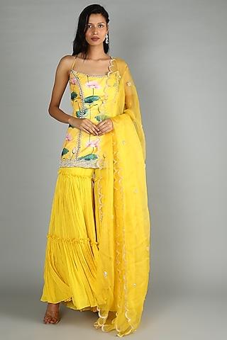 yellow embroidered tunic set