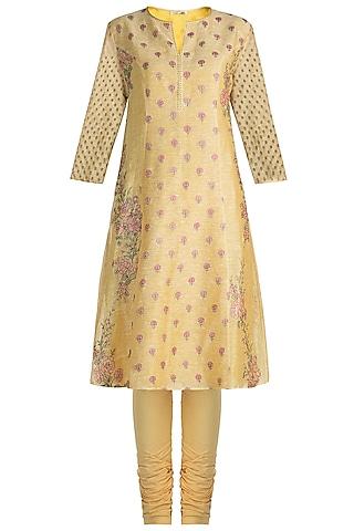 yellow embroidered tunic set