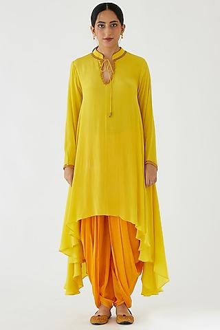 yellow embroidered tunic set