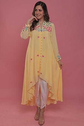 yellow embroidered tunic set