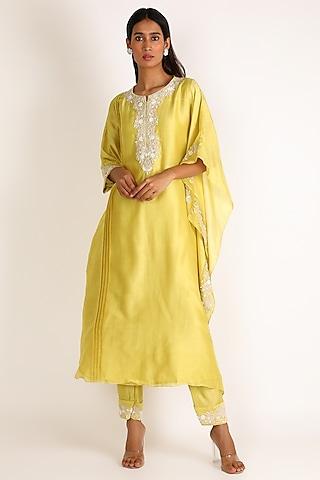 yellow embroidered tunic set