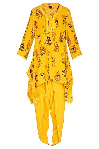 yellow embroidered tunic with dhoti pants