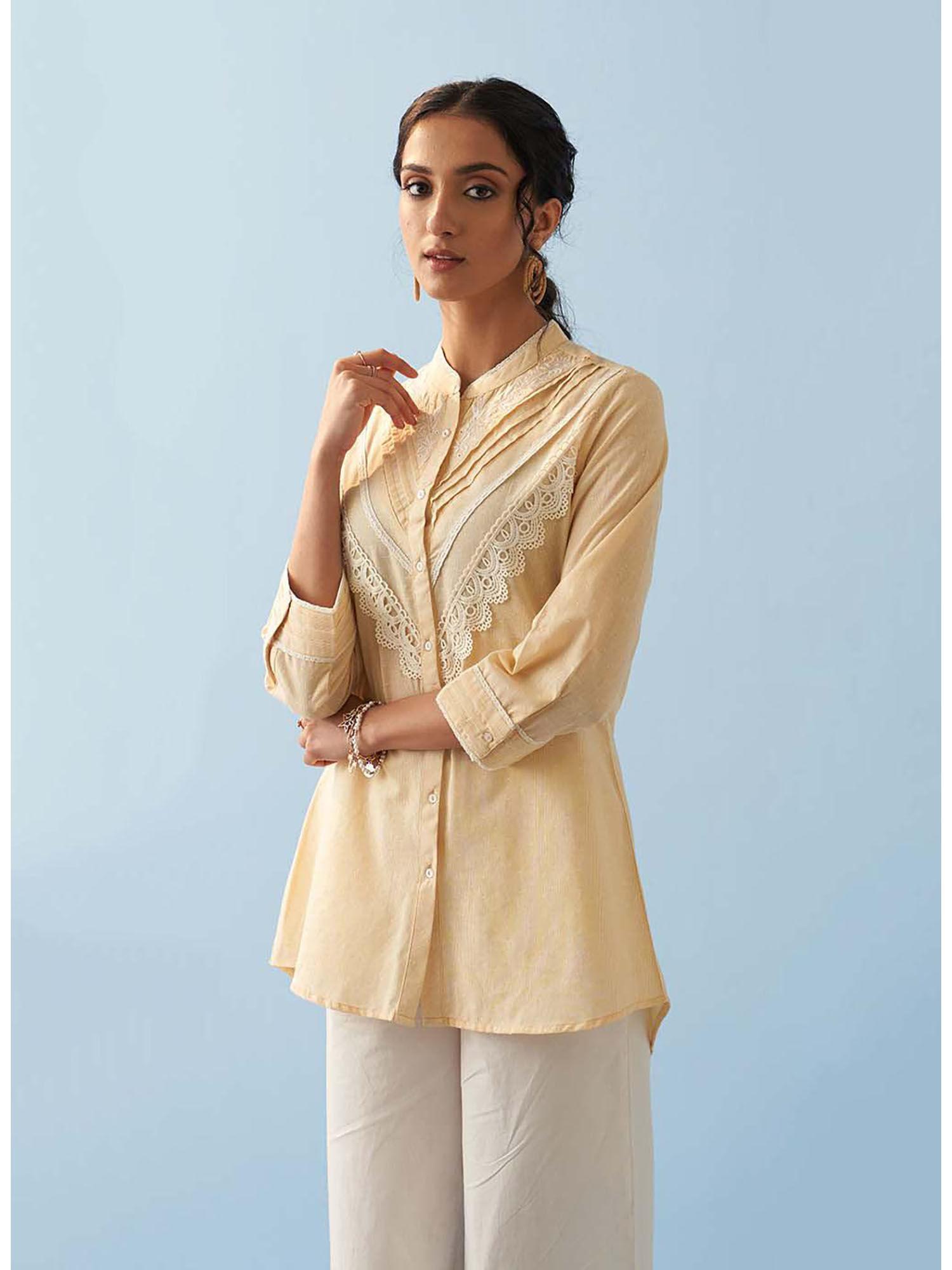 yellow embroidered tunic with lace detailing