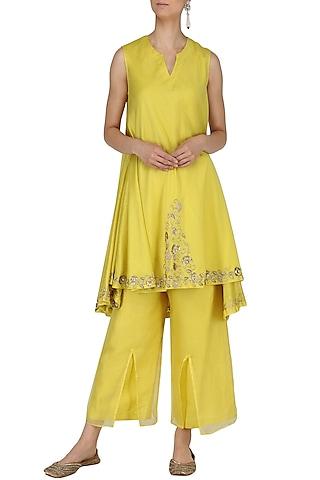 yellow embroidered tunic with pants