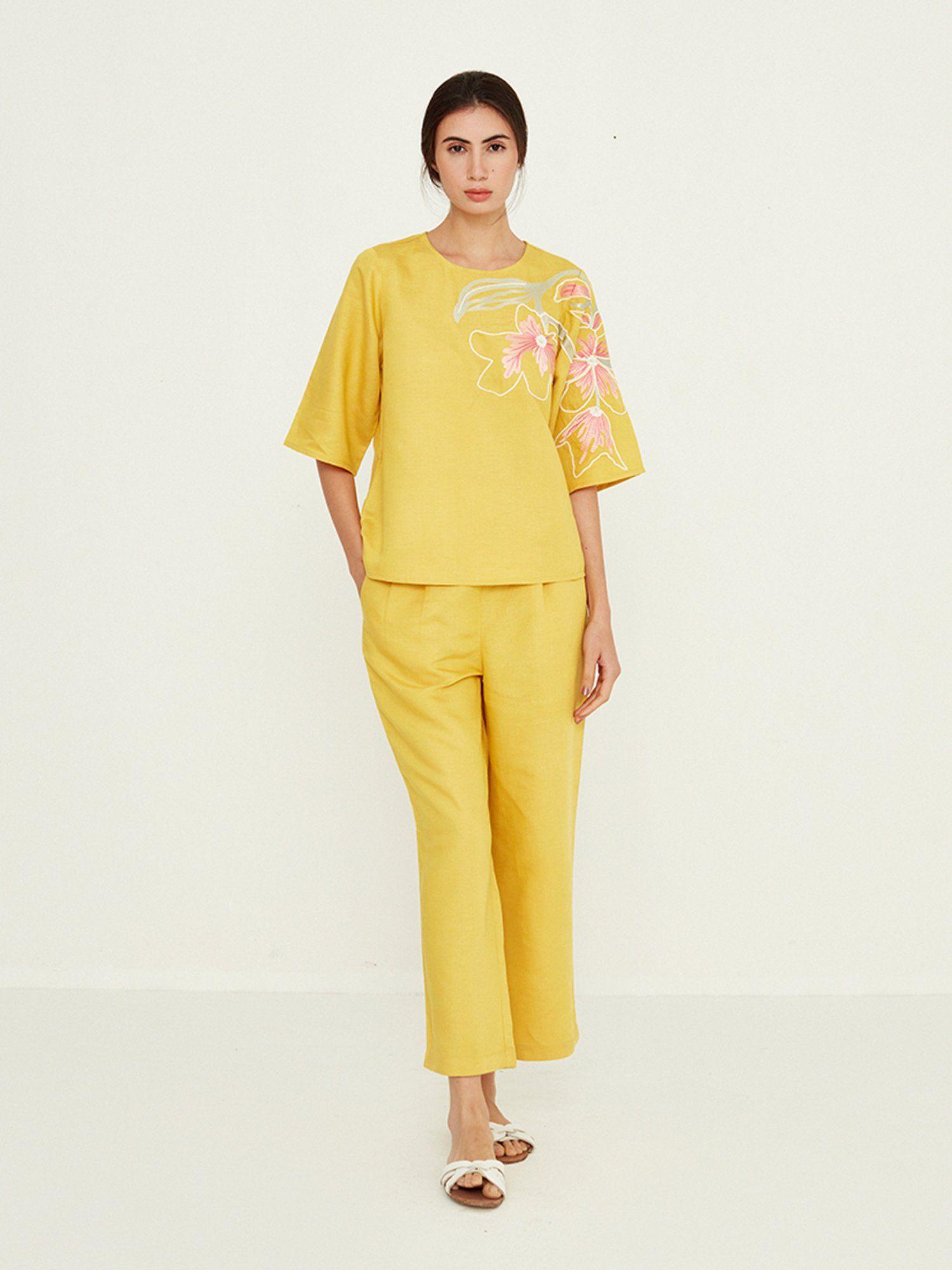 yellow embroidered tunic