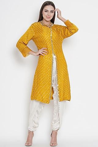 yellow embroidered wrapover tunic