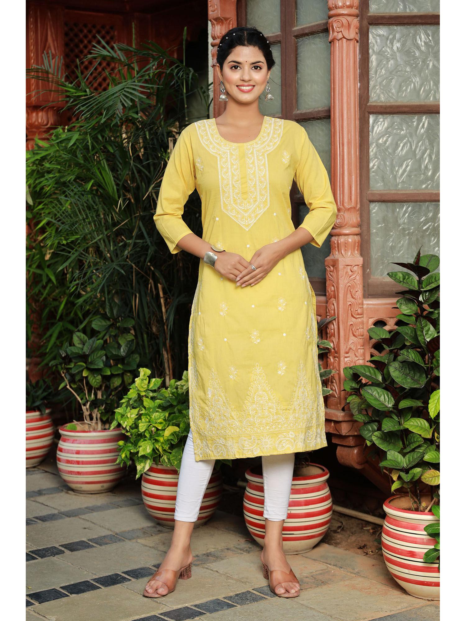 yellow ethnic embroidered kurta