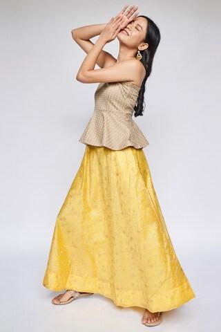 yellow ethnic motifs calf-length ethnic women flared fit skirt