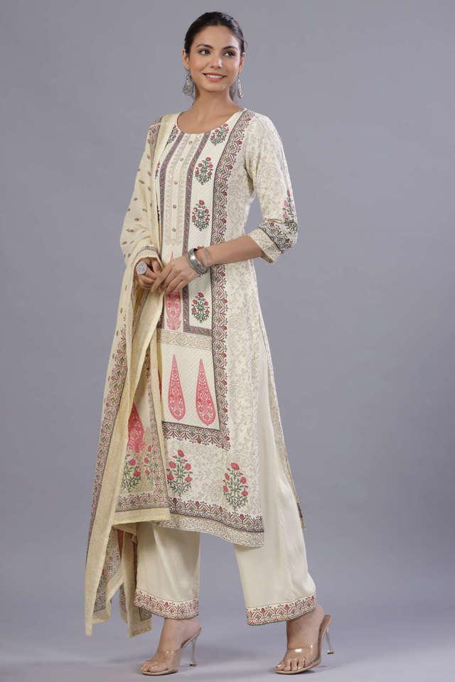 yellow ethnic printed rayon kurta pants and dupatta set