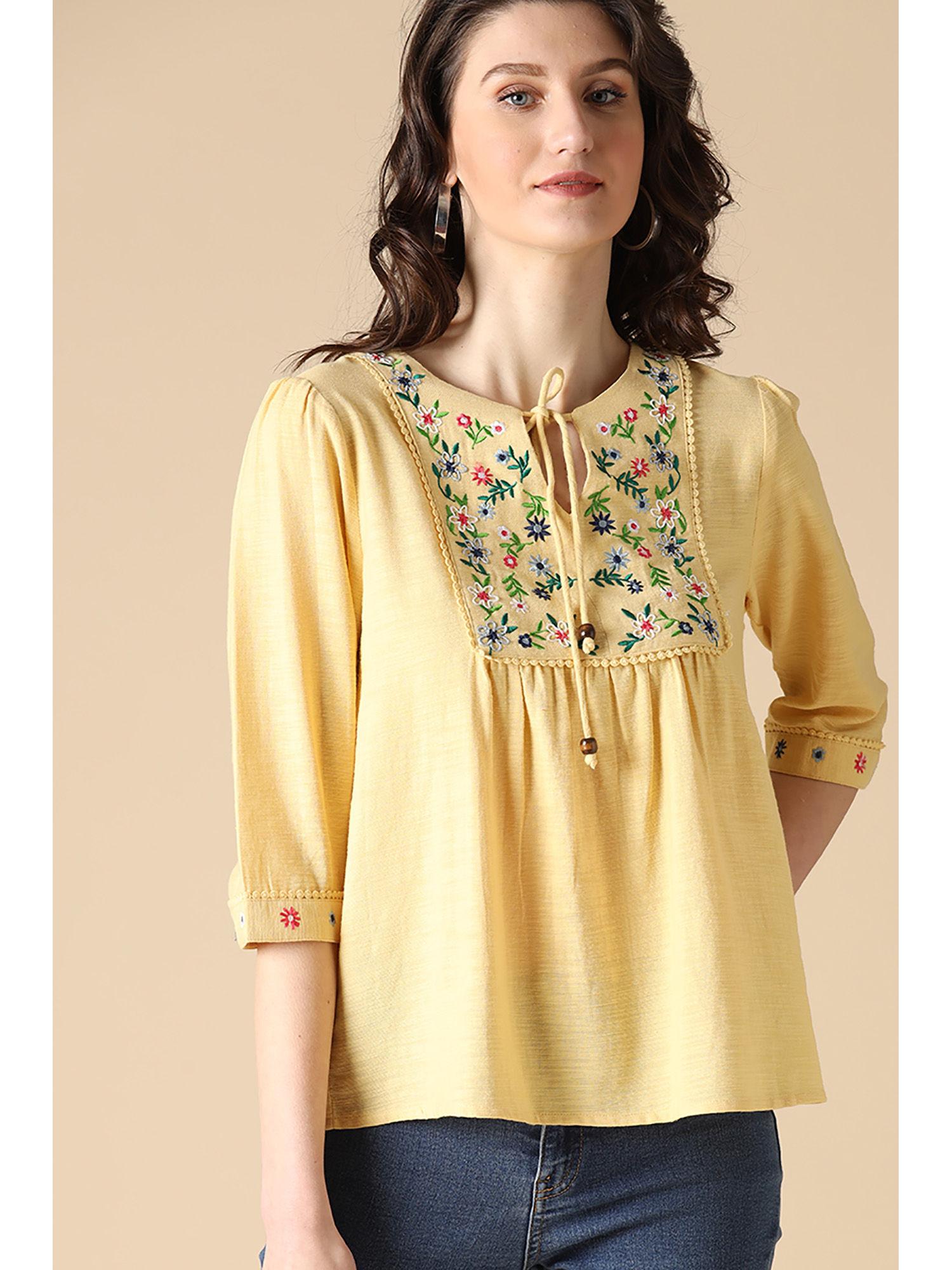 yellow fashion cotton tunic top