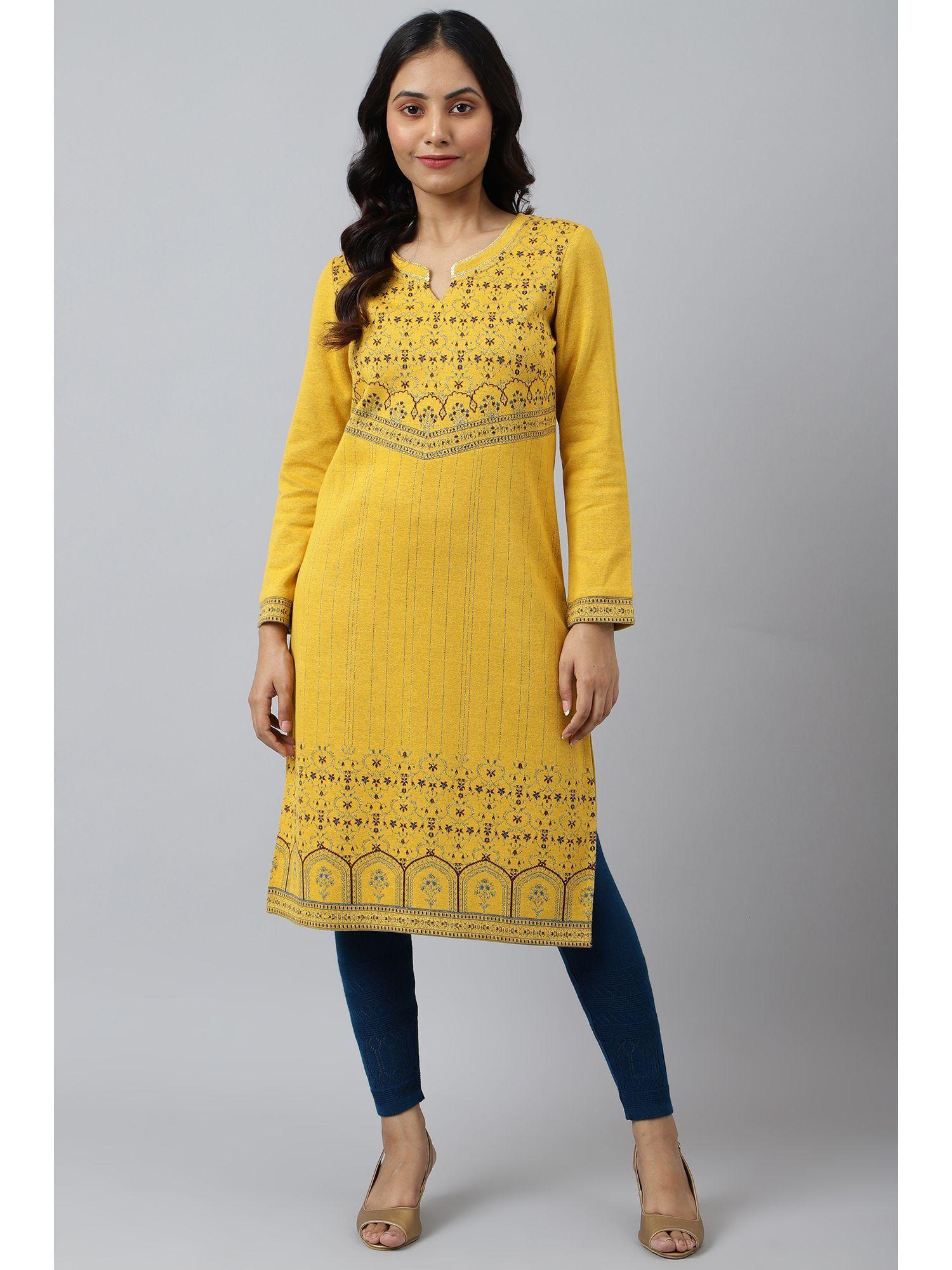 yellow festive look winter kurta