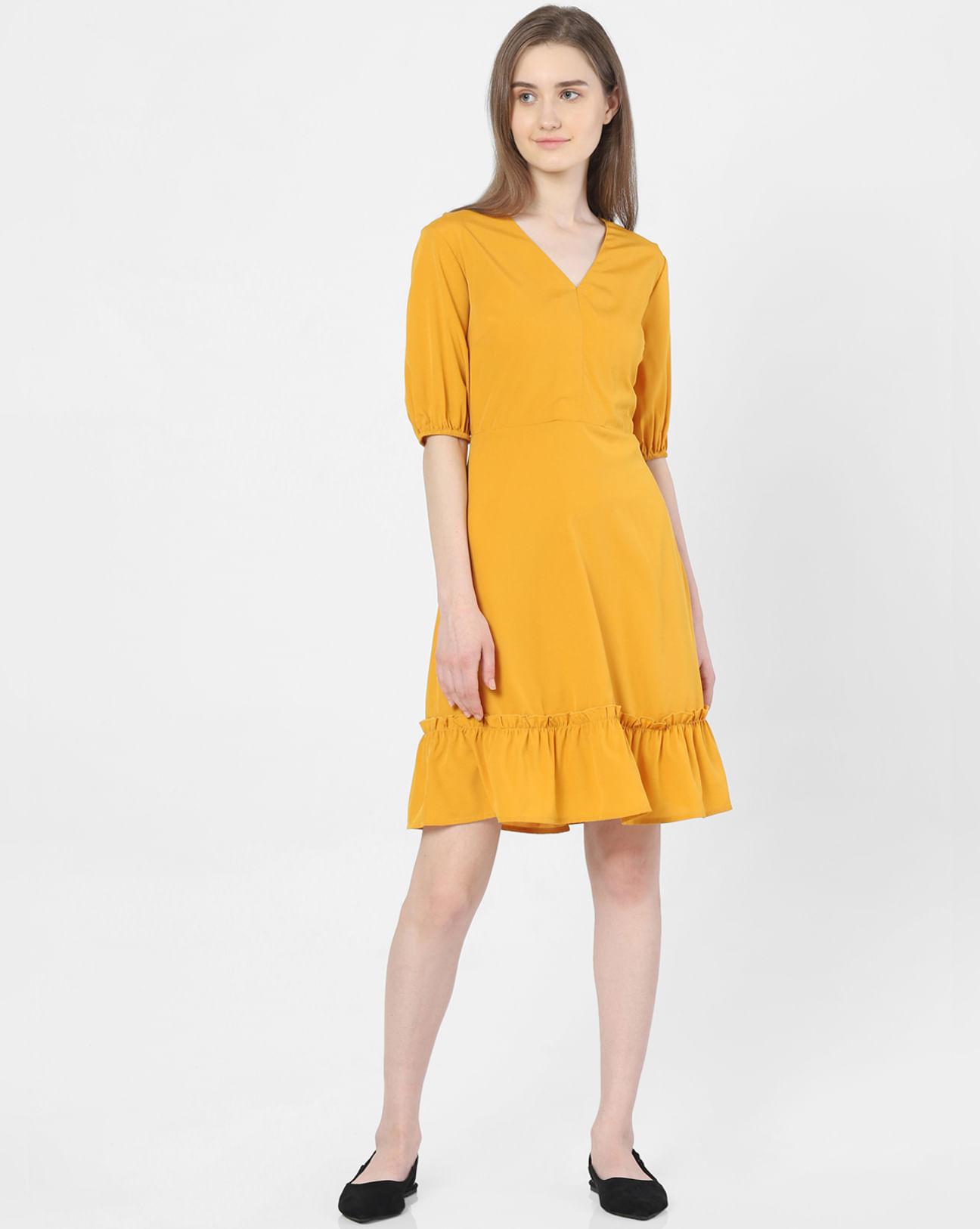 yellow fit & flare dress