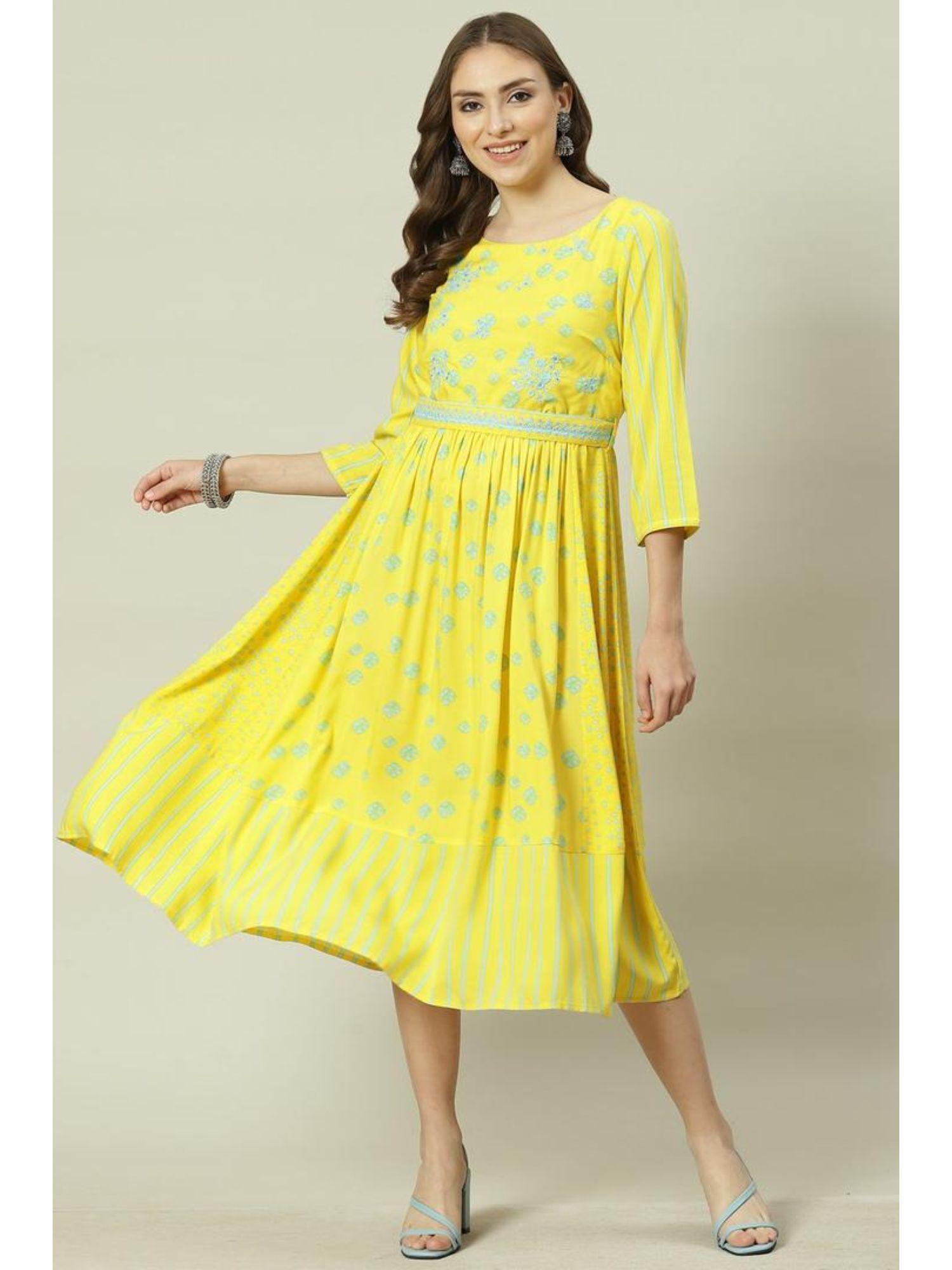 yellow flared kurta